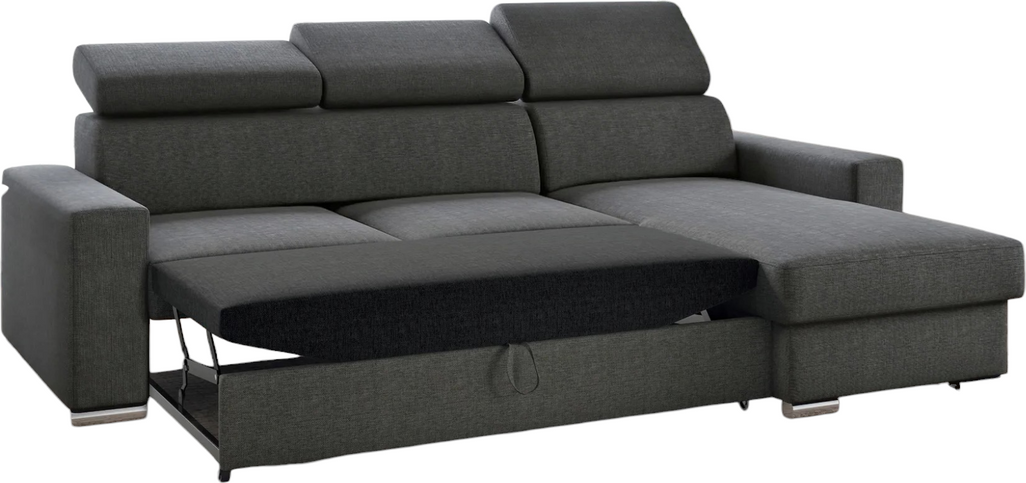 Ecksofa Tokio mit Bettfunktion, ca. 203 x 127 cm - Schwarz
