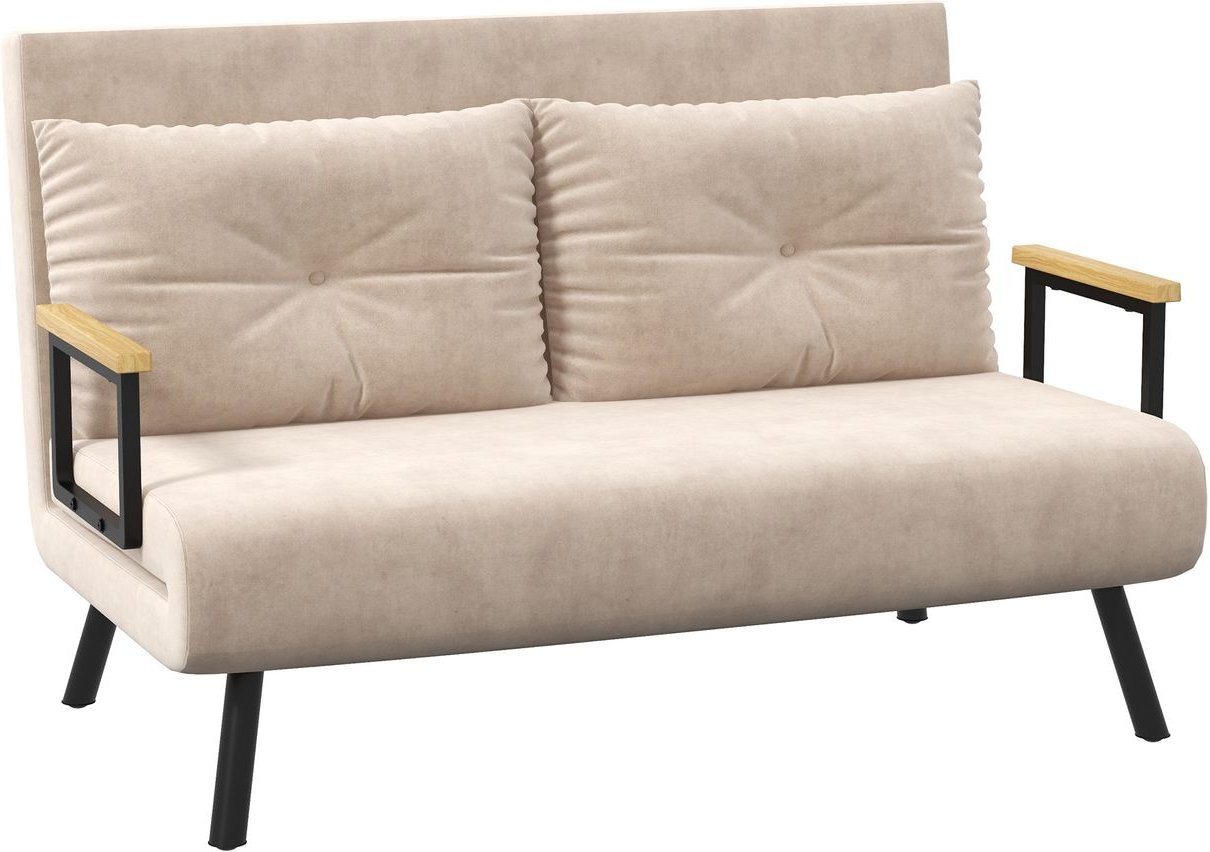 Schlafsofa, Zweisitzer mit Bettfunktion, Schlafcouch mit Samtoptik Beige