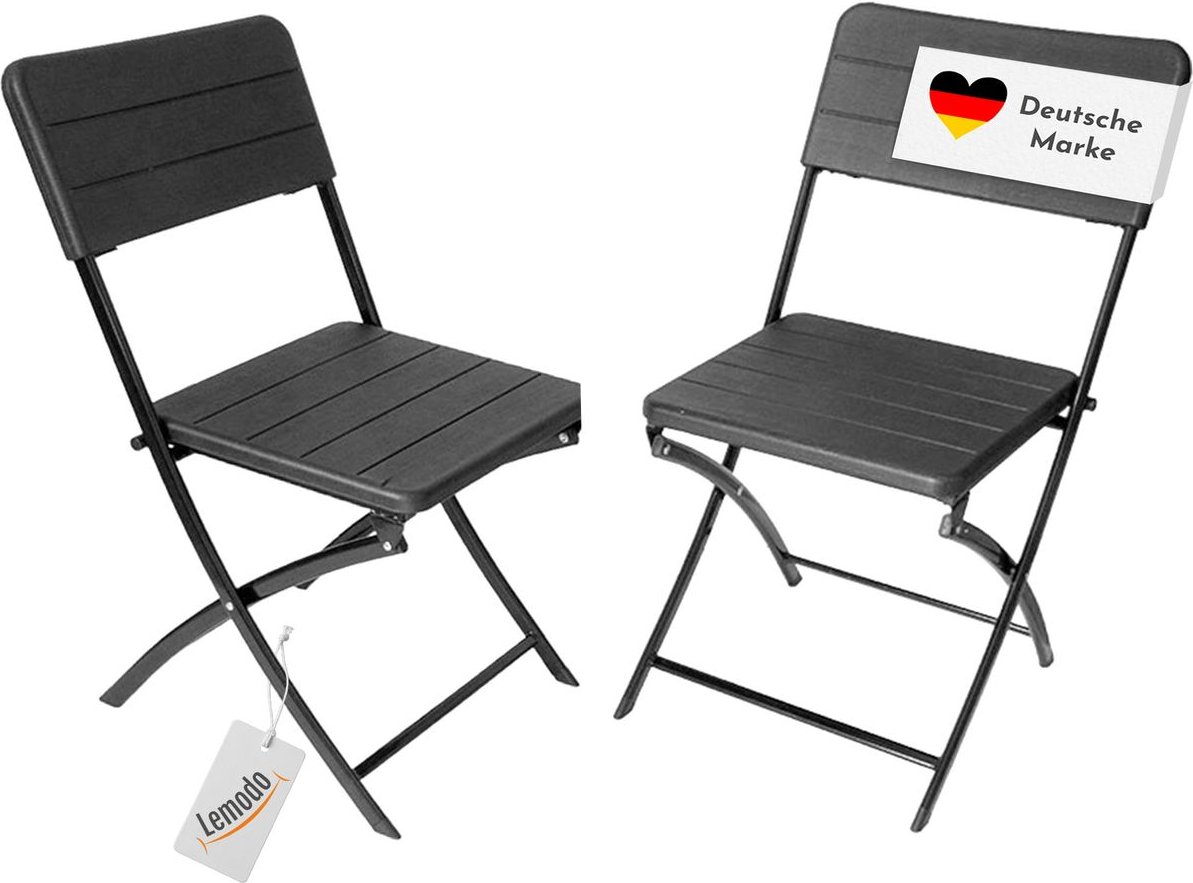 Klappstuhl 2er Set Stühle, schwarz Holz-Optik, Campingstuhl