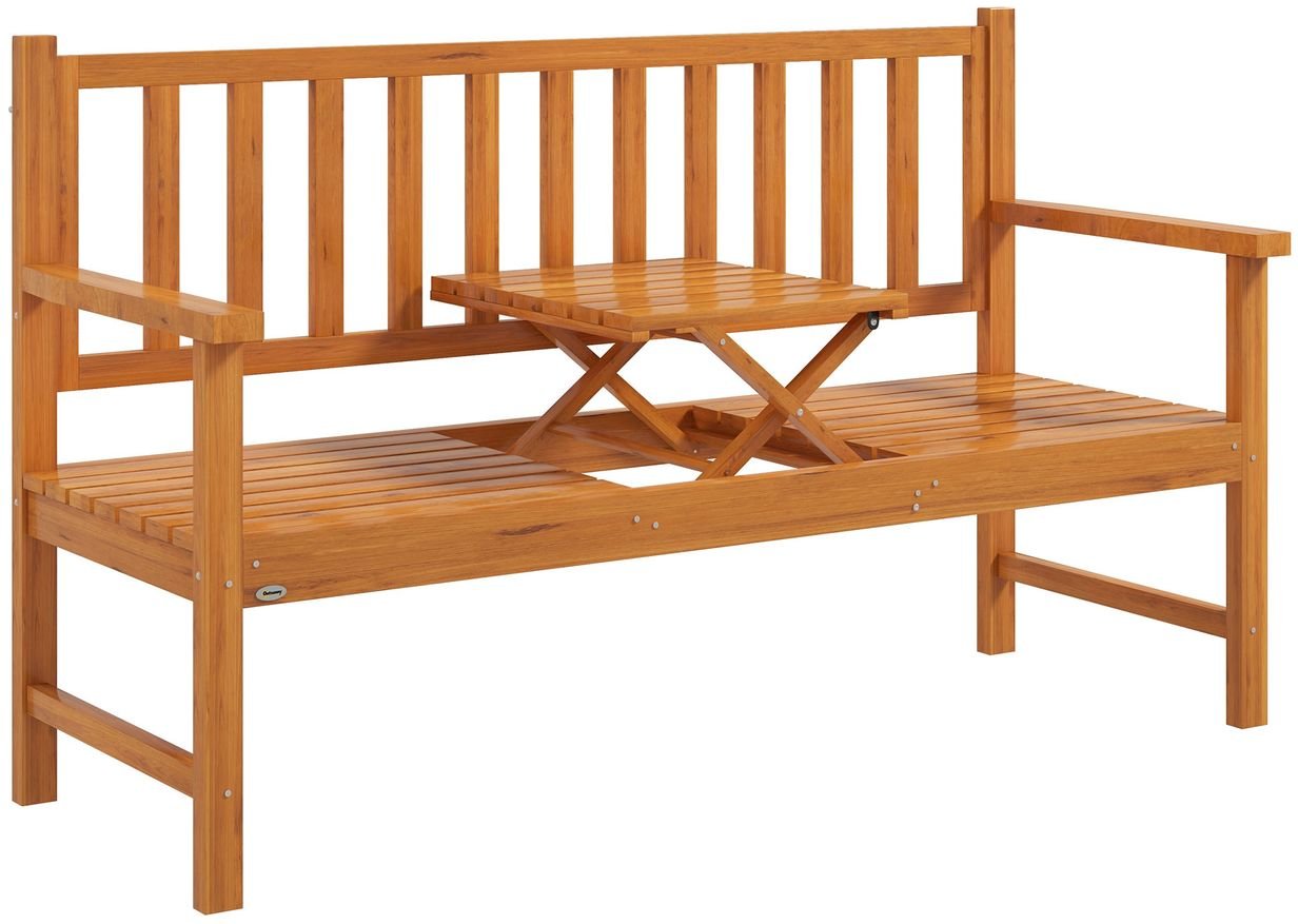 Gartenbank 3-Sitzer Sitzbank mit Tisch, Parkbank mit Armlehne Hellbraun