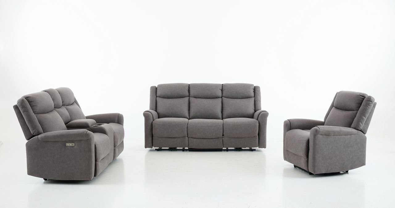 3tlg. Elektrisches Relaxsofa-Set - Grau