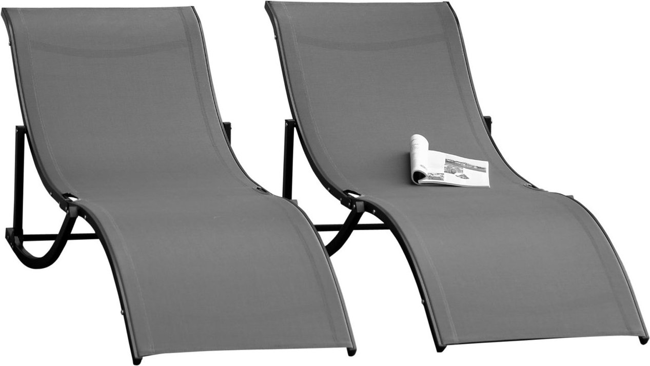 2er Set Sonnenliege Gartenliegen Stoffliege ergonomisch Aluminium Dunkelgrau 165 x 61 x 63 cm