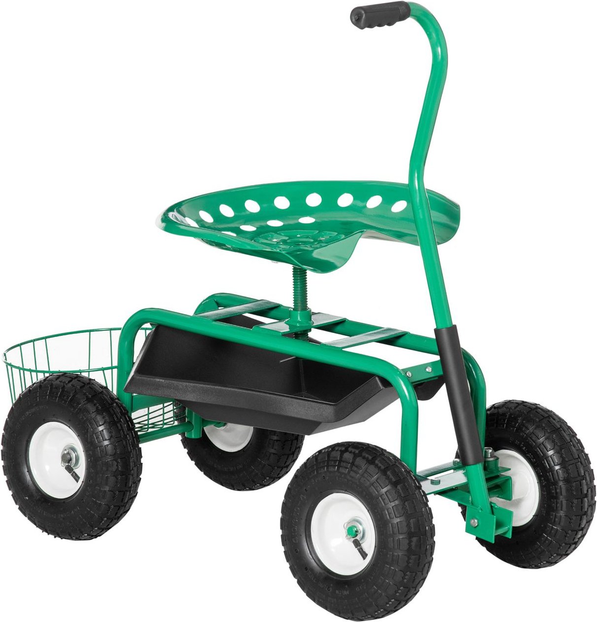 Gartenwagen mit Rollsitz bis 150 kg steuerbar Sitzhöhe 46-59 cm Metall Gummi Grün