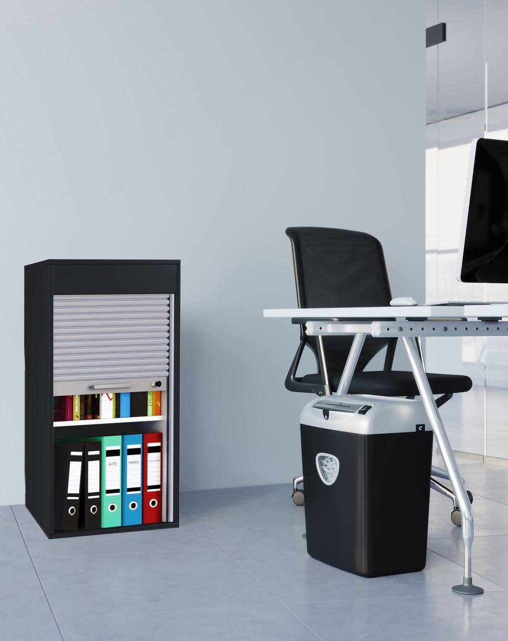 Büroschrank mit Rollladen Aktos L Schwarz