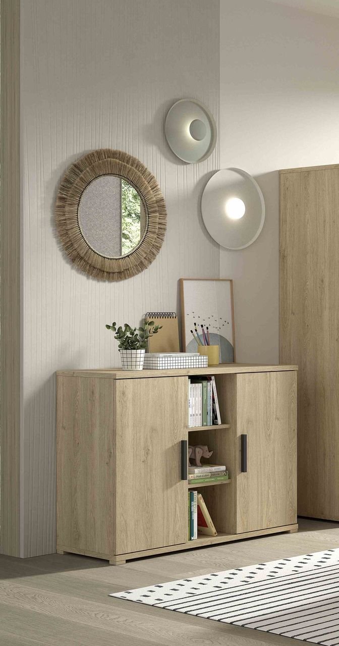 VIPACK - SAM Kommode mit 2 Türen u. Regal, Ausf. Eiche Melamin Dekor