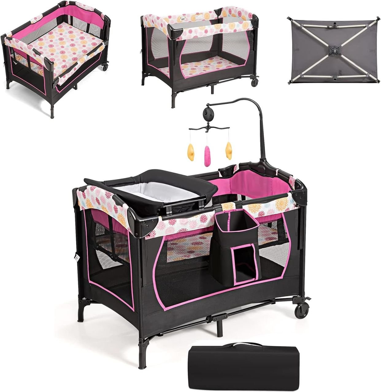 Thumbnail - 4 in 1 klappbares Reisebett & Beistellbett & Wickeltisch & Laufstall