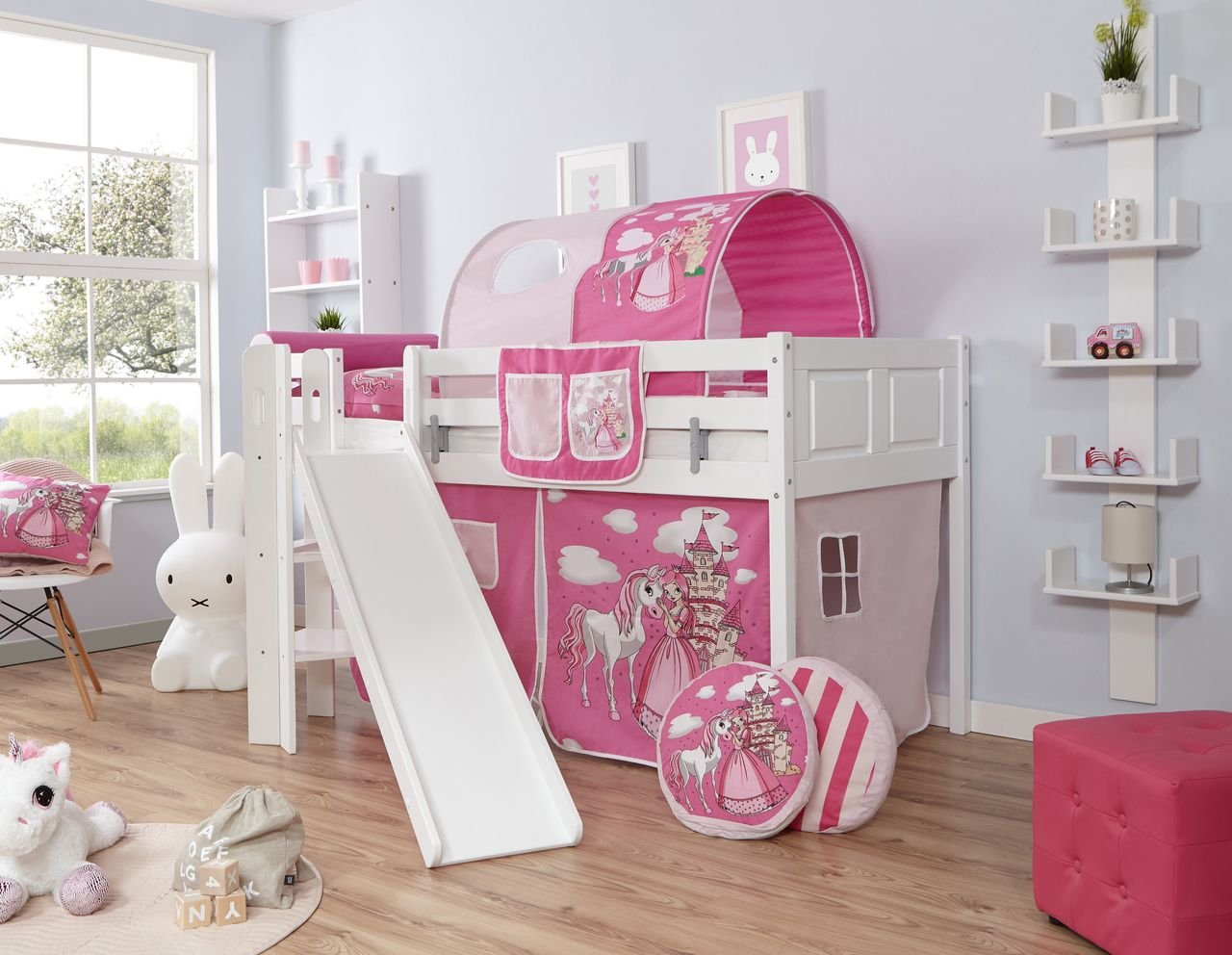 Podestbett Ekki Country Buche weiß Horse-Pink,A3