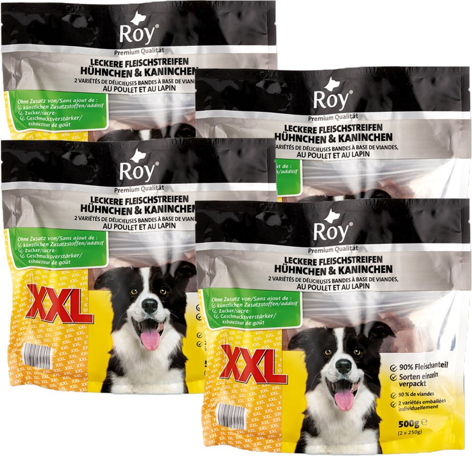 Hunde-Snacks XXL, Hühnchen & Kaninchen 500g Packung - 4er Set