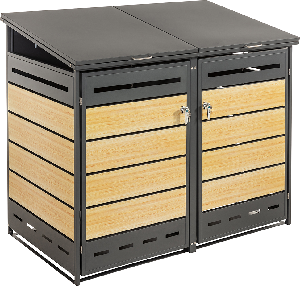 2er Mülltonnenverkleidung MÜLO in Holzoptik, ca. 142 x 85 x 130,5 cm - Anthrazit