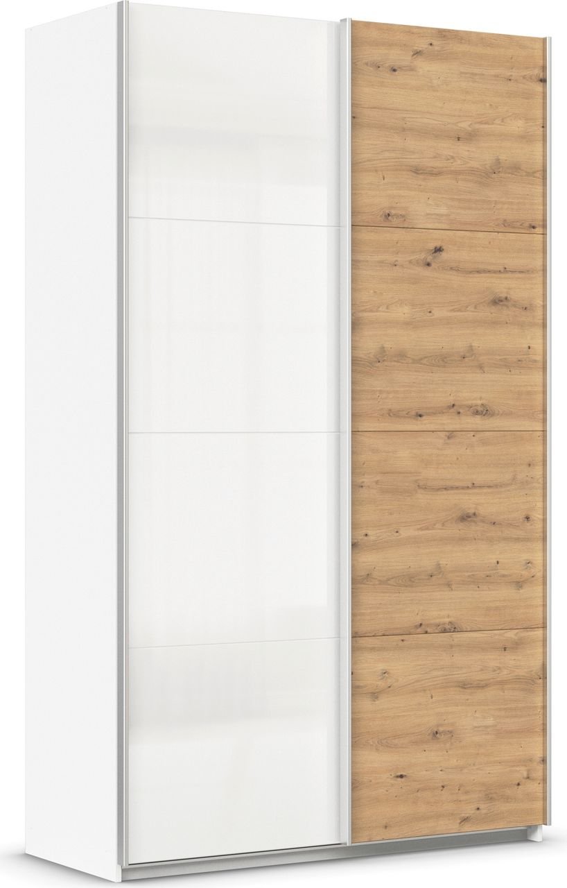 rauch Quadra Kleiderschrank 2-türig, Farbe Hochglanz Weiß/Eiche Artisan Breite 136 cm
