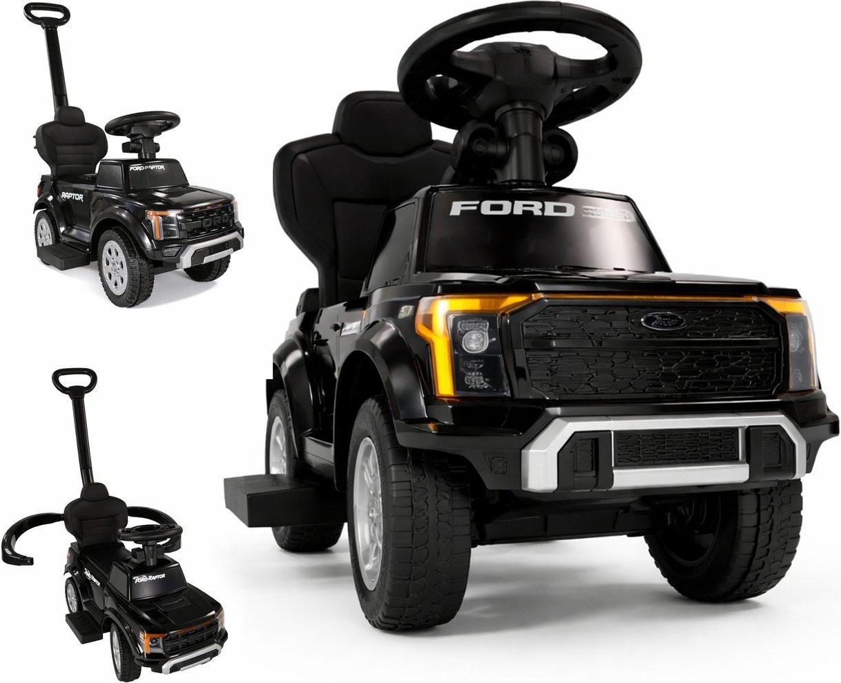 Rutschauto Ford F-150 schwarz mit Schiebestange, Bügel und Staufach