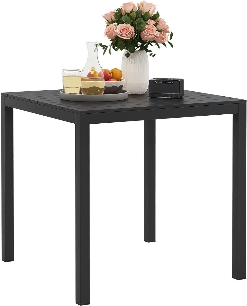 Gartentisch Aluminium 73x73 cm Wetterfest Buffettisch mit Holzoptik Campingtisch