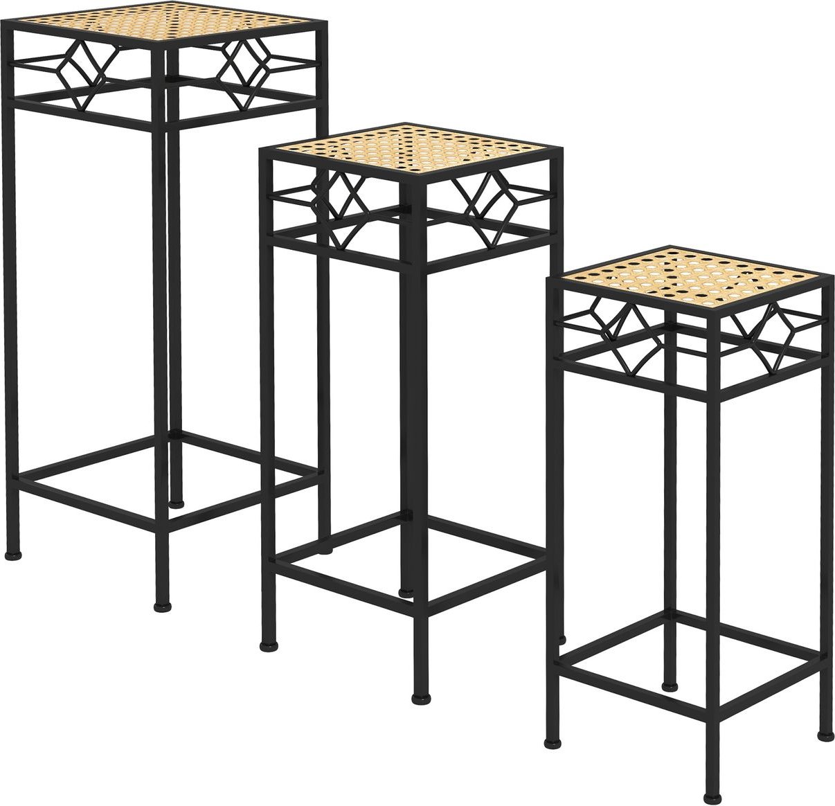 3-tlg. Pflanzenständer Blumenhocker Blumentopfhalter mit Rattanoptik