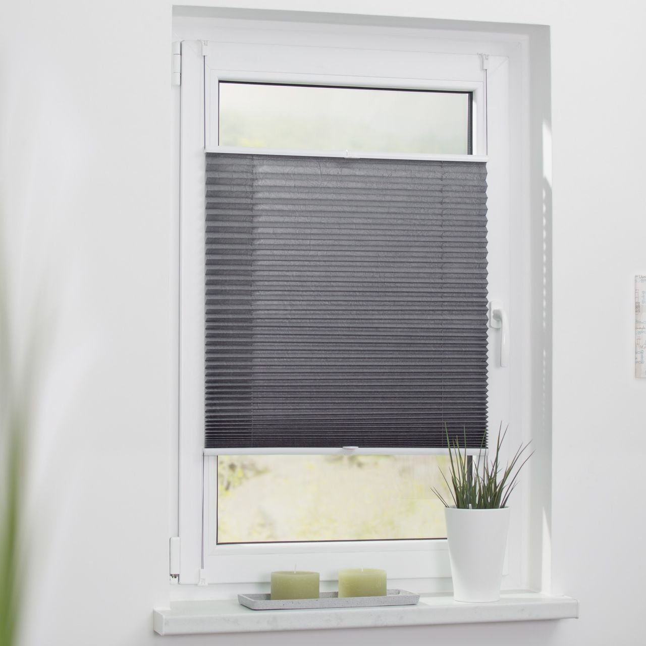 Plissee Klemmfix, ohne Bohren, verspannt - Grau, 80 cm x 210 cm (B x L)