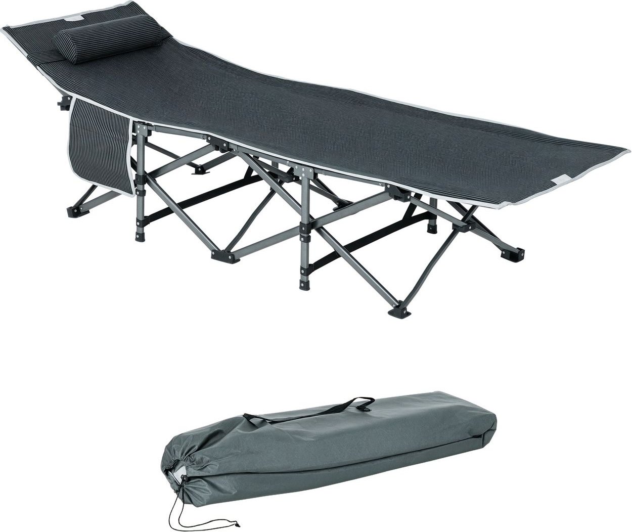 Campingbett klappbar Feldbett Klappbett mit Kopfkissen Seitentasche