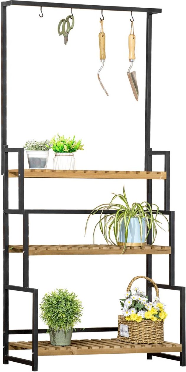 Outsunny Pflanzenregal mit 3 Ebenen, aus Naturholz