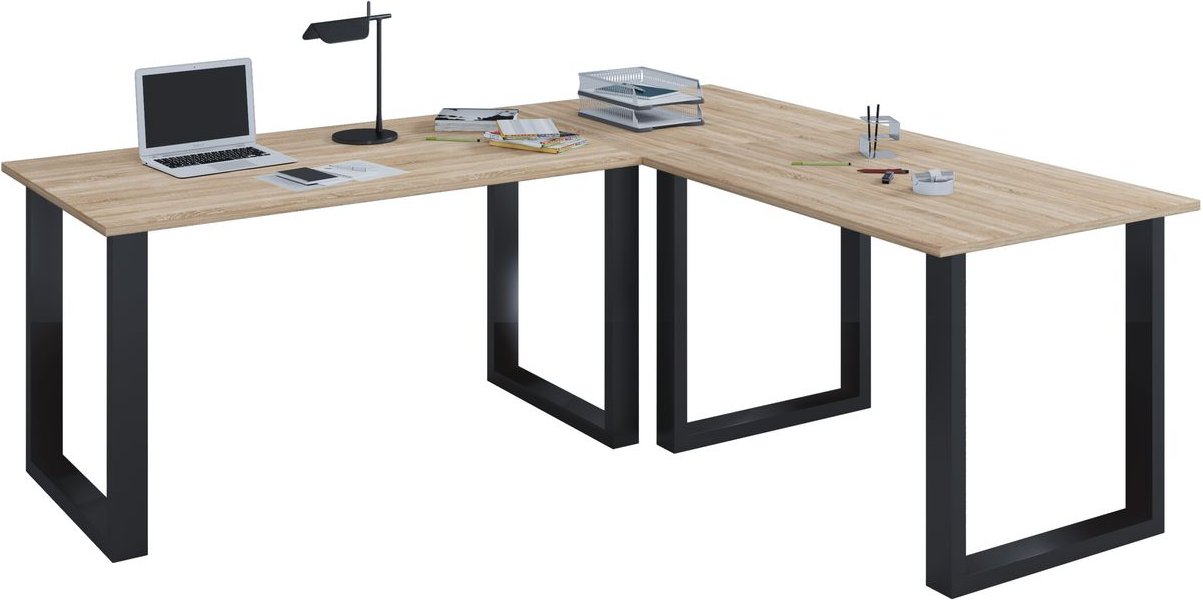 Eck-Schreibtisch "Lona" 160x160x80 U-Füße Sonoma-Eiche/Schwarz