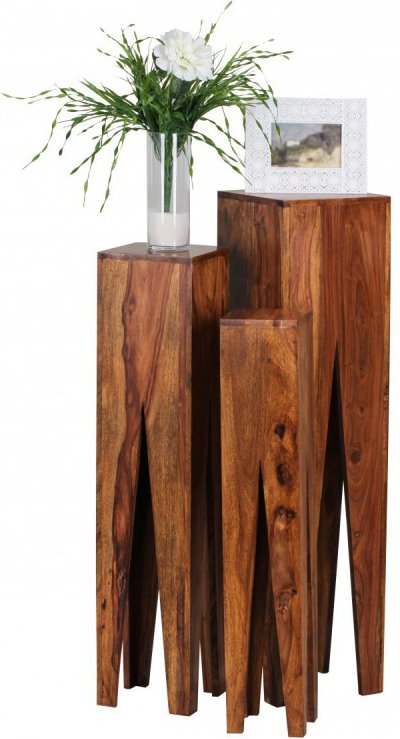 Sheesham Massivholz Beistelltische 3er Set Neu