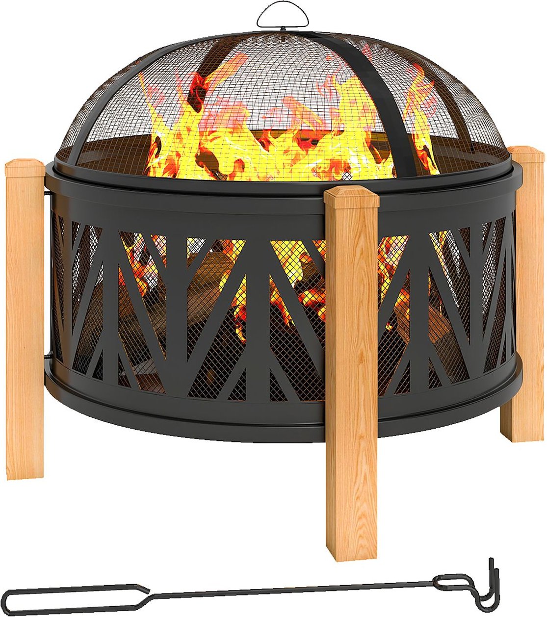 2-in-1 Feuerschale Ø75 x 58 cm Feuerstelle mit Funkenschutz Schürhaken