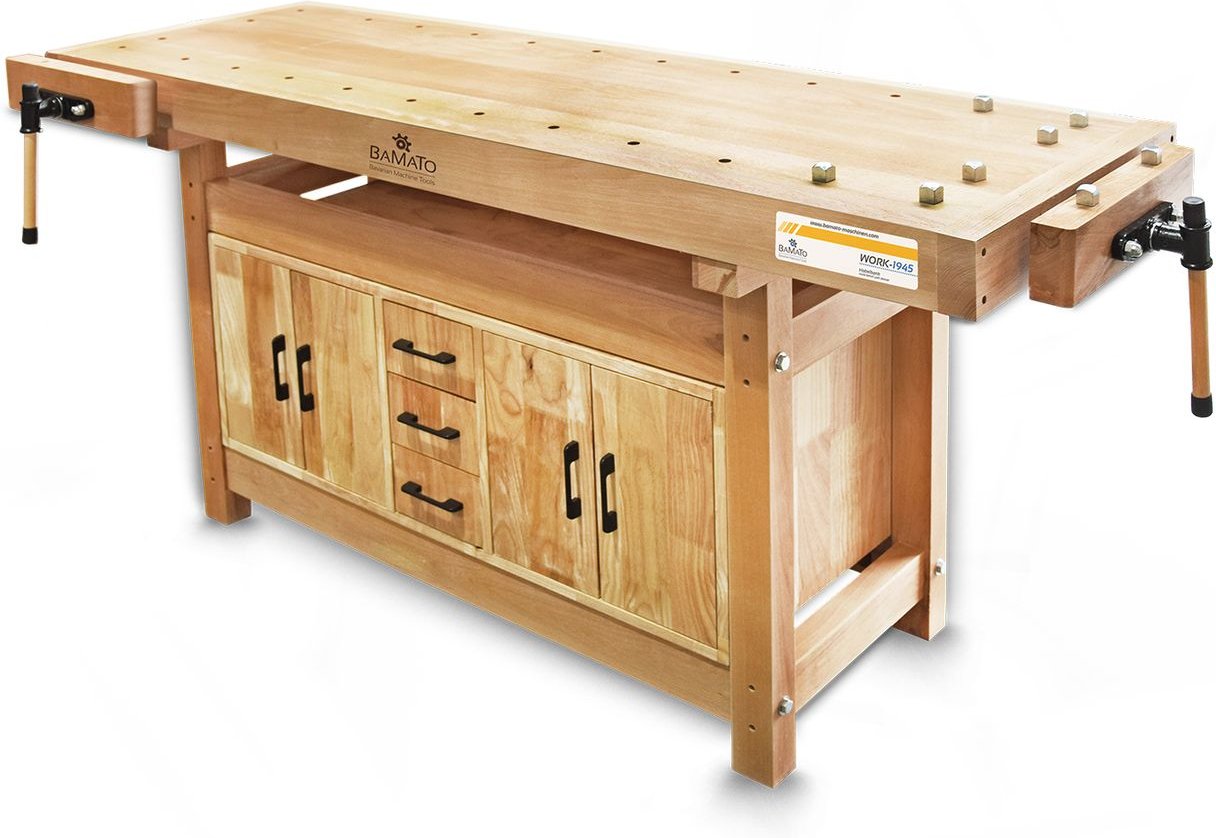 Hobelbank WORK-1945 mit Einbauschrank aus Massivholz