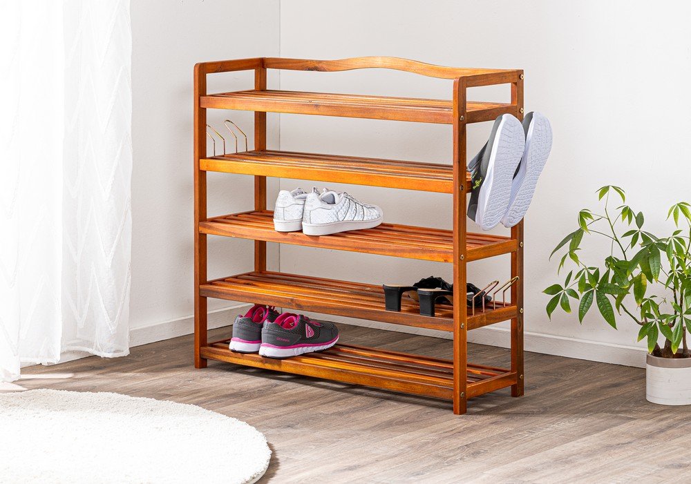 Allzweckregal mit 5 Etagen aus Akazienholz, ca. 94 x 82 x 26 cm - Braun