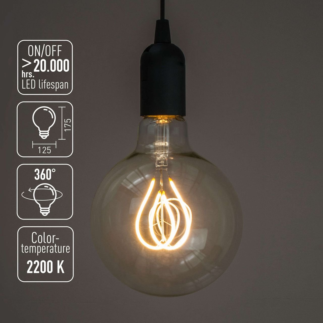 X4-LIFE Vintage LED Glühbirne G125 Herz - Warmweiß, 2W, E27 Sockel