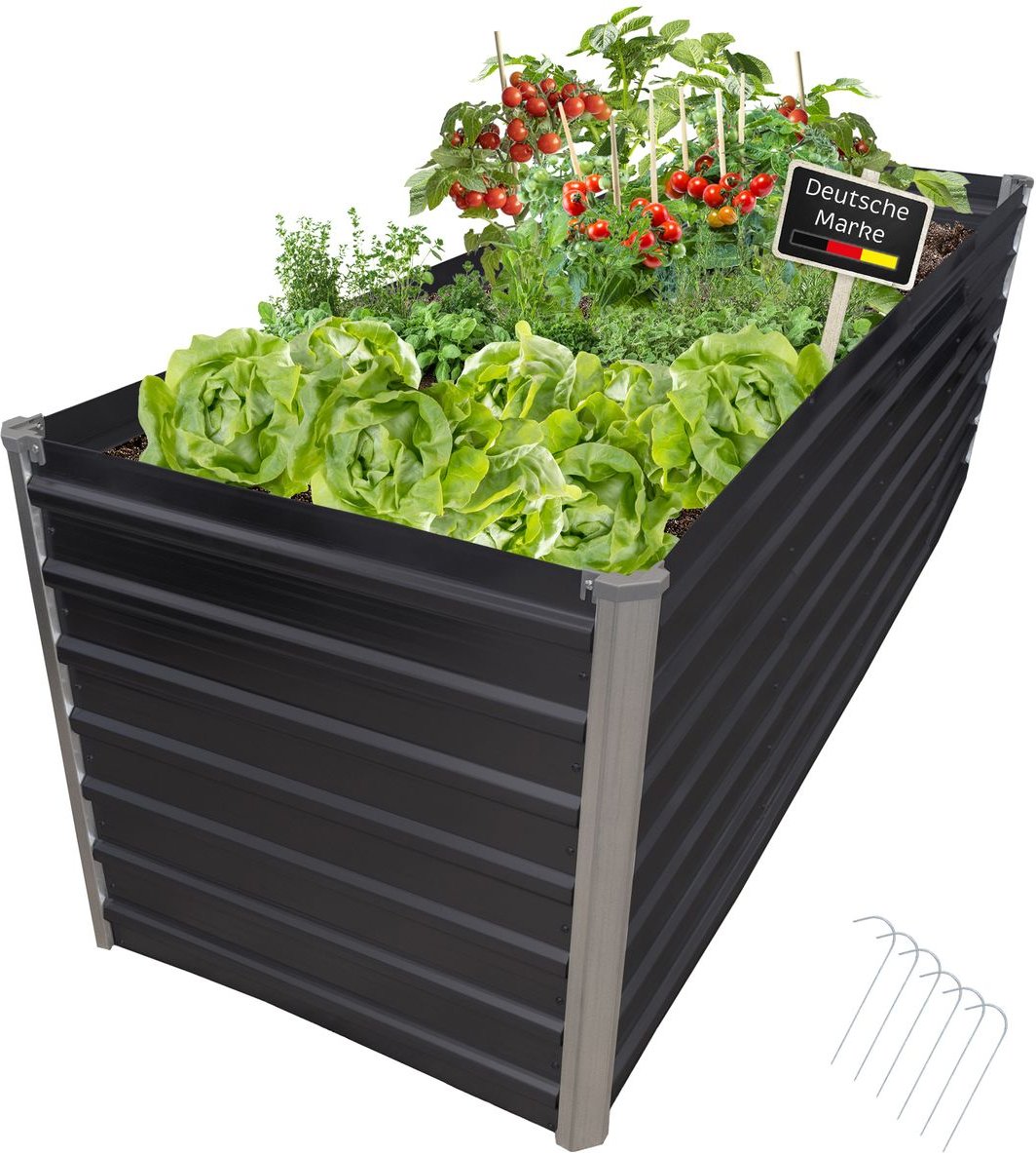 Hochbeet Metall eckig 240x77x77cm, anthrazit, Gartenbeet, Pflanzbeet, Kräuterbeet