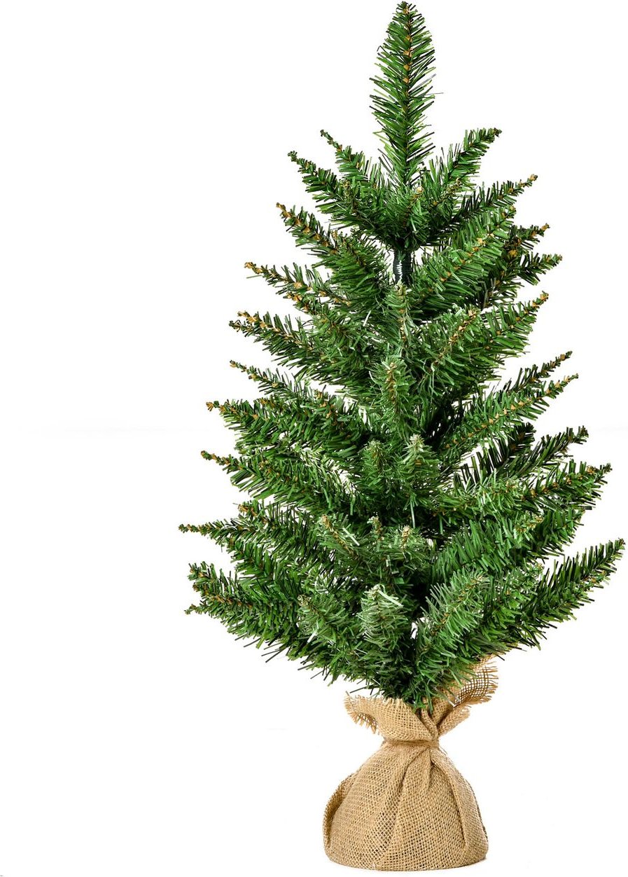 Weihnachtsbaum für Tisch 0,6 m kleiner Christbaum Kunsttanne 70 Zweige Leinen PVC Zement Grün Ø44 x 60H cm