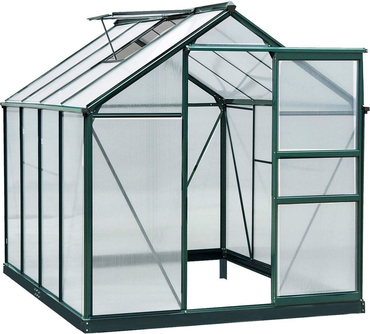 Gewächshaus mit Dachfenster Aluminium 190 x 252 x 201 cm - Grün+Transparent