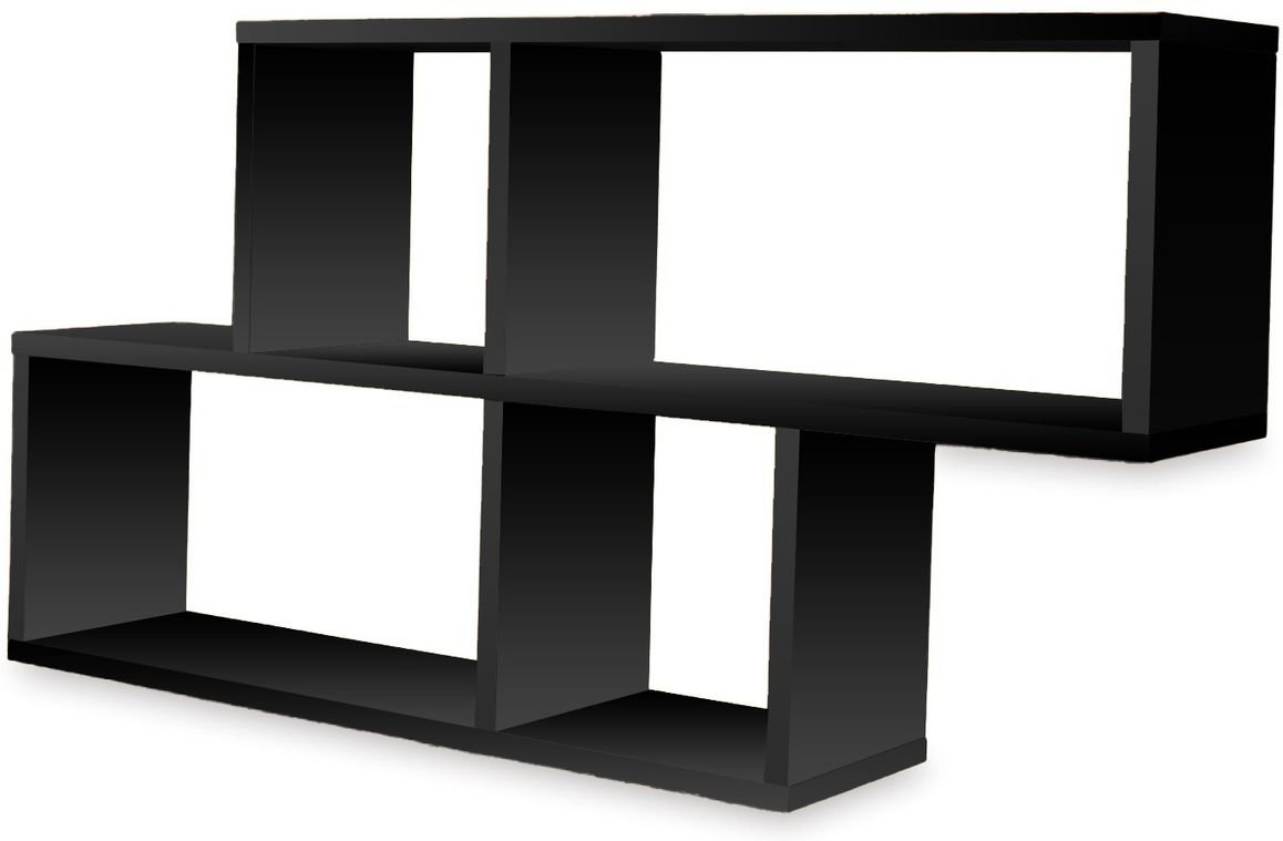 Wandregal Ernie 100 x 20 x 53 cm aus Holz MDF, 4 Fächer vertikal versetzt Schwarz