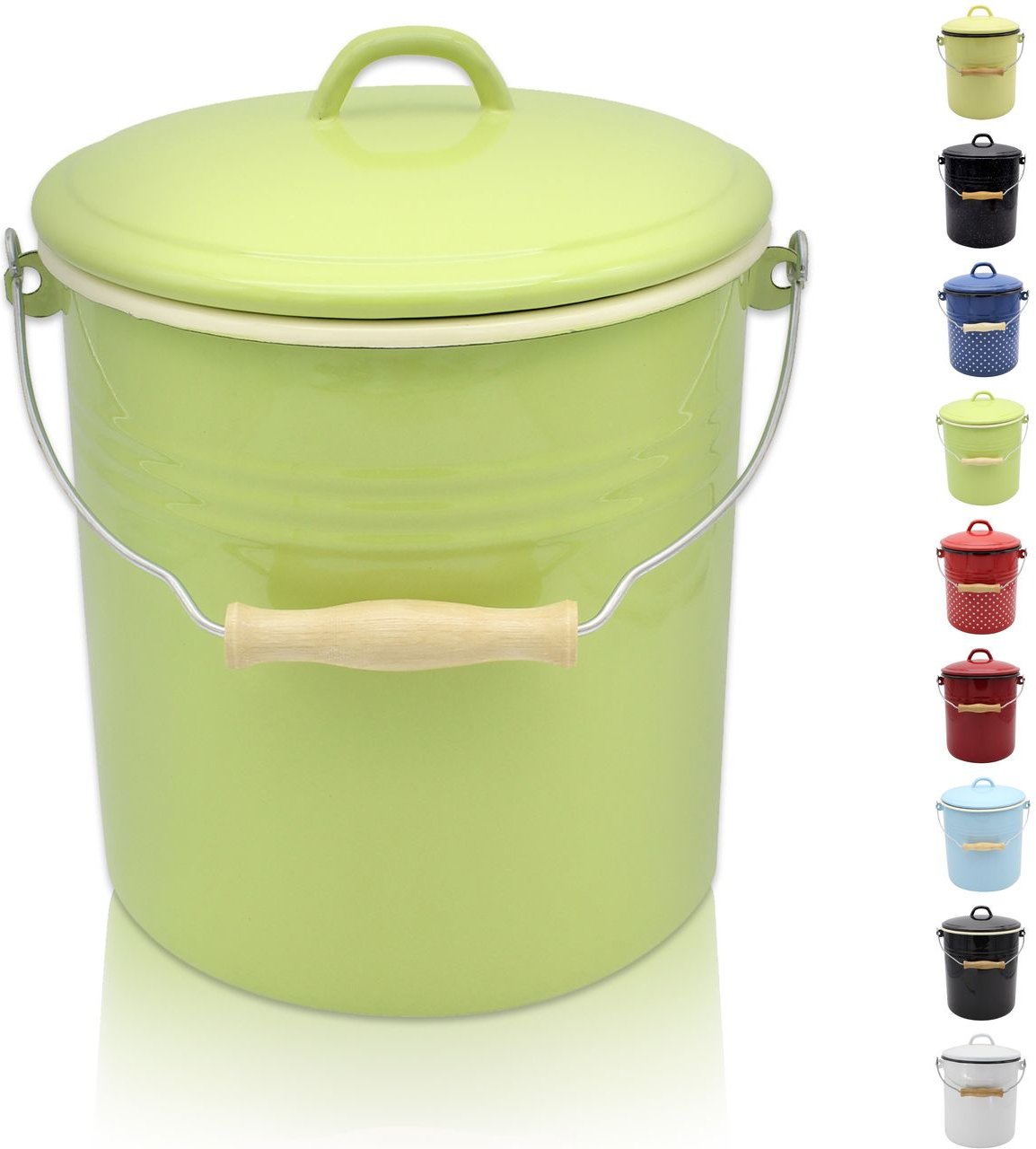 Emaillierter Mülleimer JUIST mit Deckel, 10 Liter