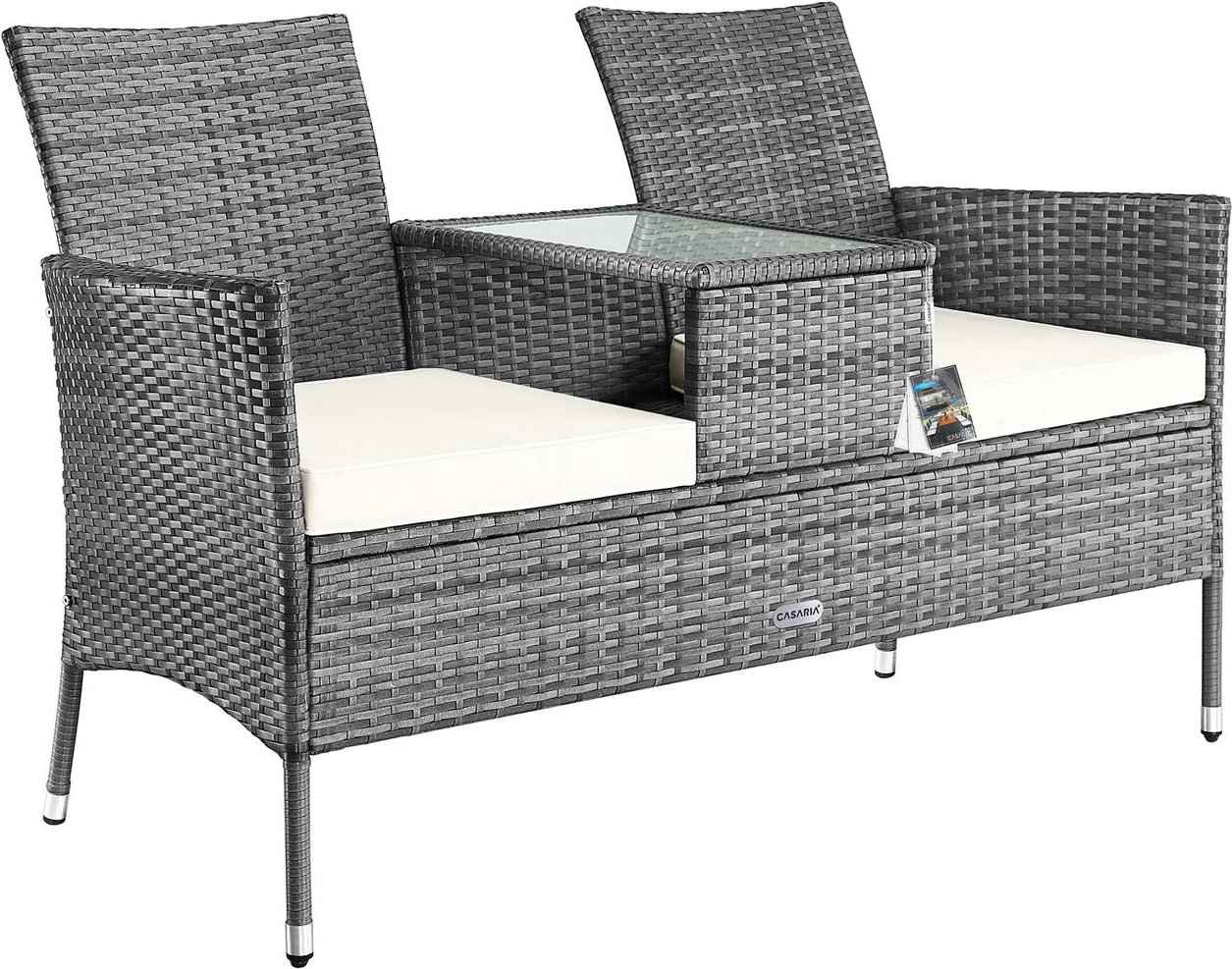 Casaria Polyrattan Kino Bank Grau/Beige 143x64x87cm