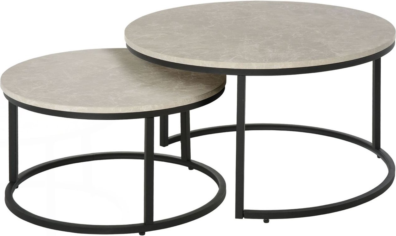 HOMCOM Couchtisch 2er-Set, Beistelltisch mit Metallgestell, Sofatisch, Grau