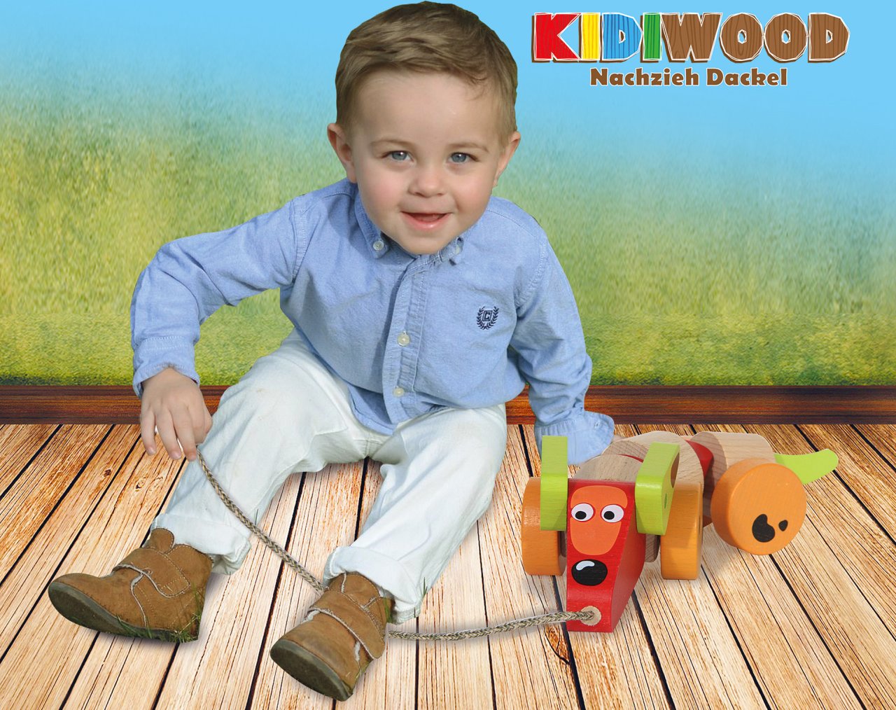 JAMARA-460705-Holzspielzeug Kidiwood Nachzieh Dackel