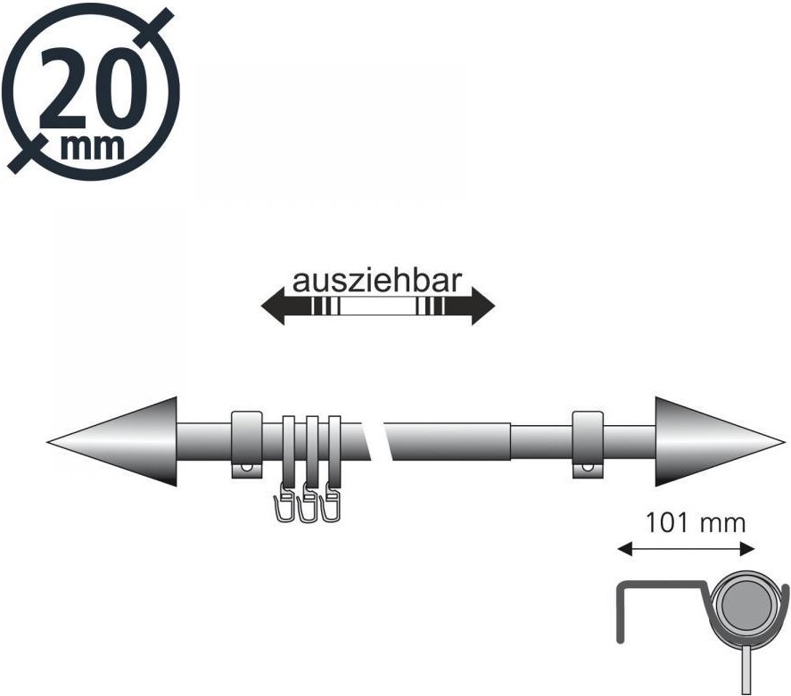 Thumbnail - Gardinenstange - Kegel 130 - 240 cm ausziehbar,ø 20 mm edelstahl-optik
