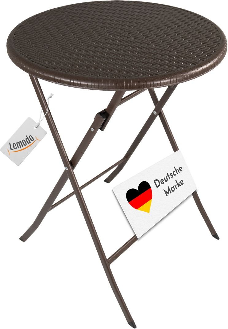 Klapptisch rund, Rattan-Optik, 60 cm, Balkontisch, klappbar, braun