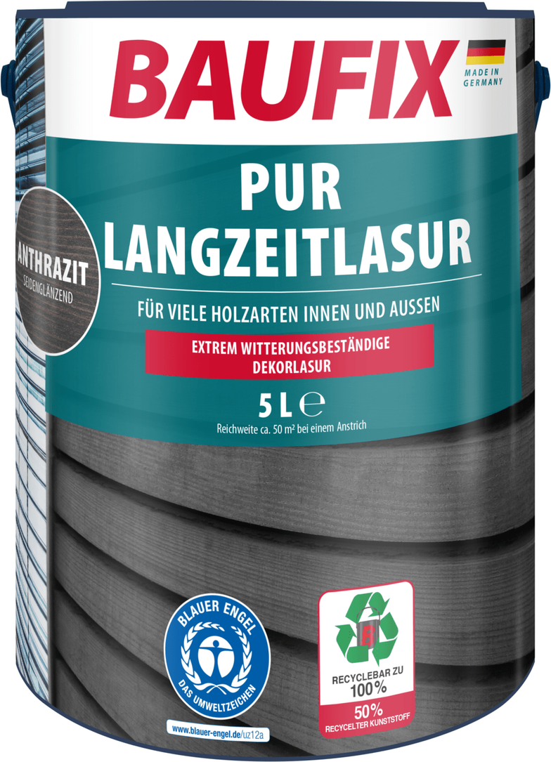 PUR Langzeitlasur anthrazitgrau seidenmatt, 5 Liter, Holzlasur