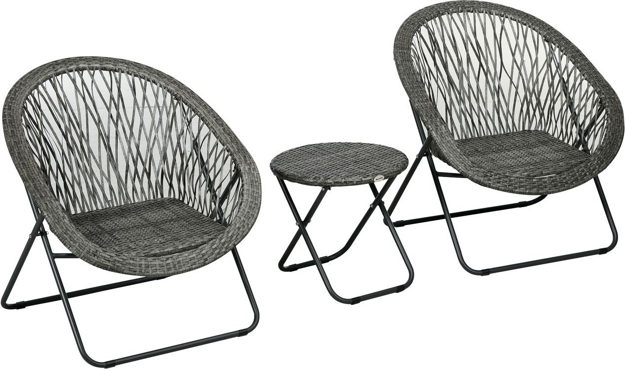 Outsunny Gartenmöbel-Set 3-tlg., Gartengarnitur mit Couchtisch, 2 Stühlen, Grau