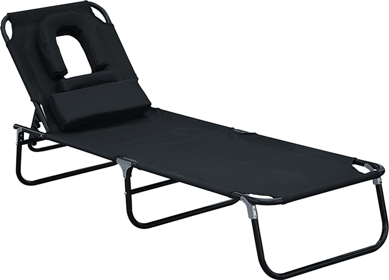Sonnenliege Relaxliege mit Gesichtsöffnung schwarz NEU
