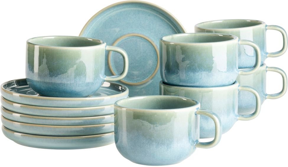 Serie Cordelia, 12-teiliges Kaffeetassenset, Steinzeug, Grün