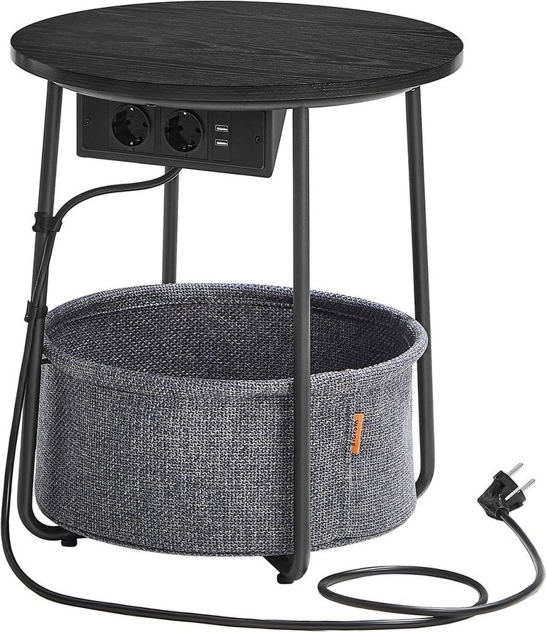 Thumbnail - Beistelltisch mit Ladestation und Steckdose ebenholzschwarz-schiefergrau