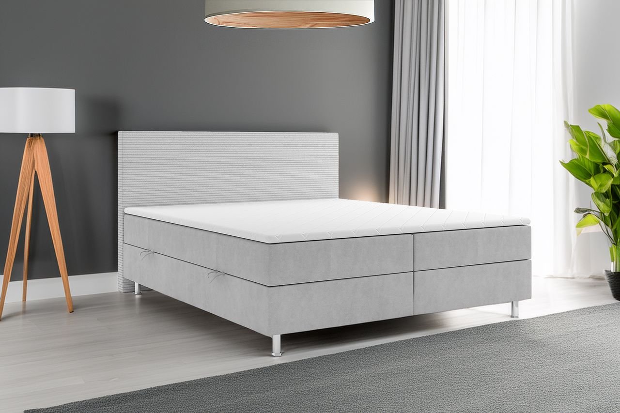 Boxspringbett PISA mit Bettkasten 180 x 200 cm Webstoff Grau Bett Bettkasten Topper
