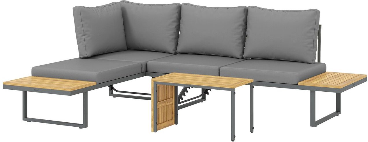 Gartenmöbel Set Holz 6 Personen L-Förmig Gartenlounge mit Eckbank