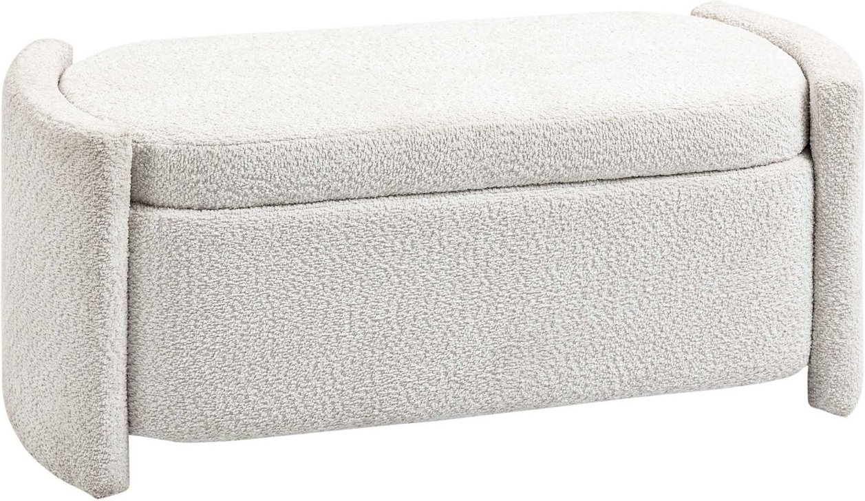 Sitzbank, Bettbank mit Stauraum, Polsterbank mit Deckel, Samtoptik, Creme