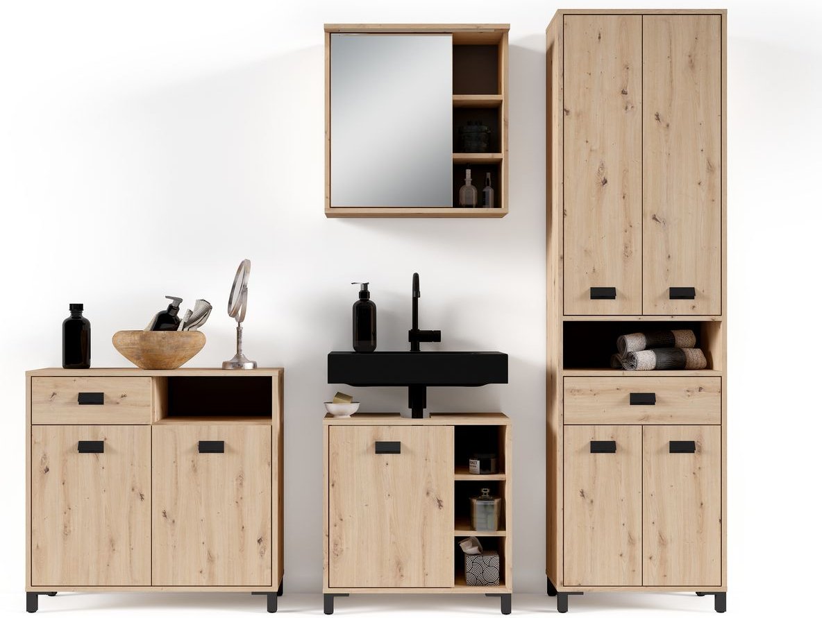 WELLNESS Kommode, Breite 80 cm, Eiche-Optik, Alu/Kunststoff schwarz