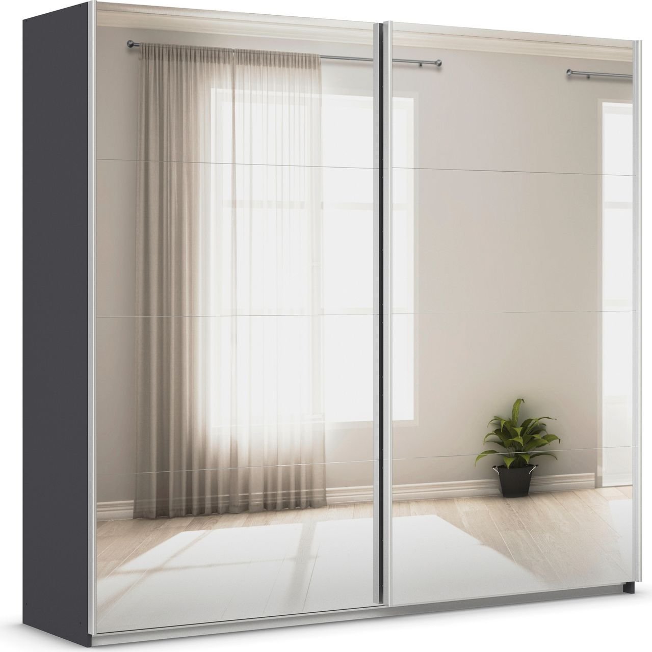 rauch Quadra Kleiderschrank 2-türig, mit Spiegel, Farbe Grau metallic Breite 226 cm