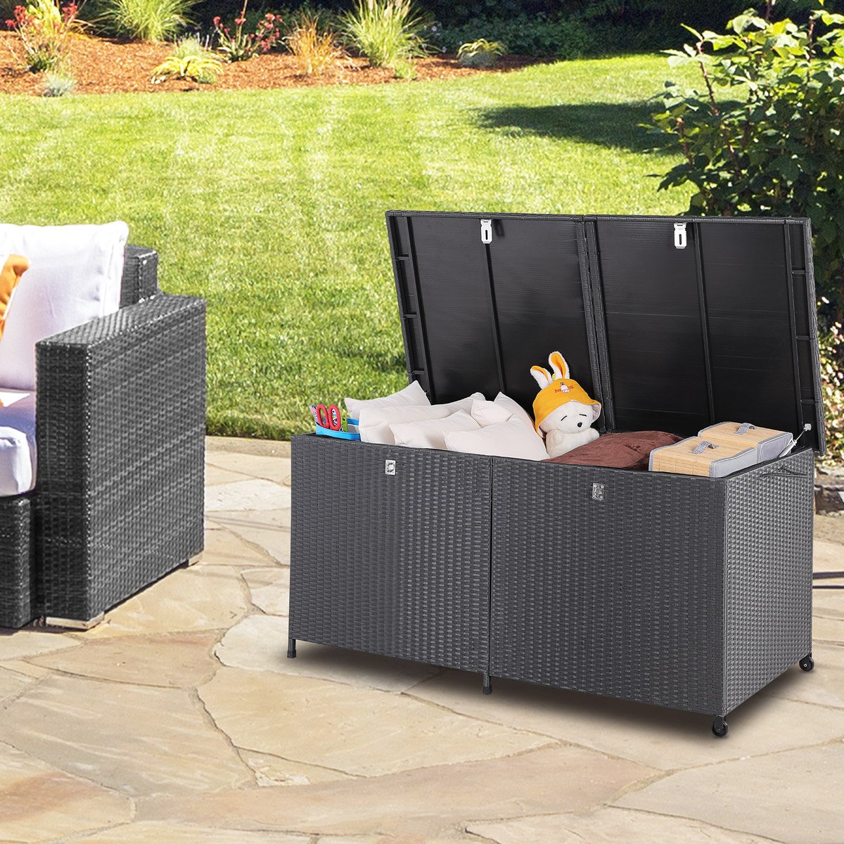 Auflagenbox XXL Polyrattan 150,4x76,8x73cm schwarz