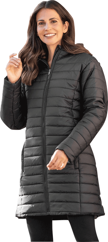 Kurz-/ Lang-Steppmantel mit Kapuze für Damen