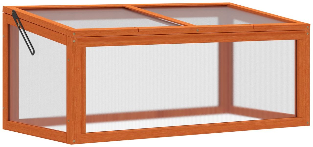 Frühbeet Gewächshaus mit Abdeckung aus Holz + Polycarbonat wetterfest Orange 90x46x40cm