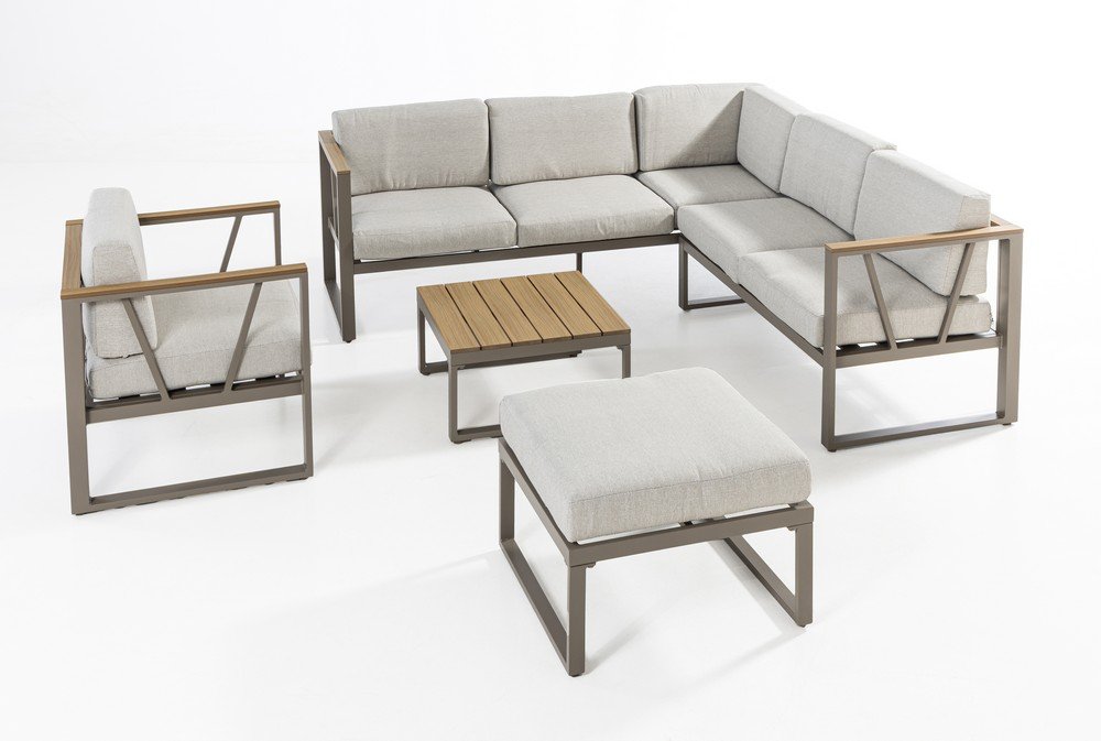 19-tlg. Alu-Lounge Ecklounge VALPARAISO inkl. Polsterauflagen - Grau